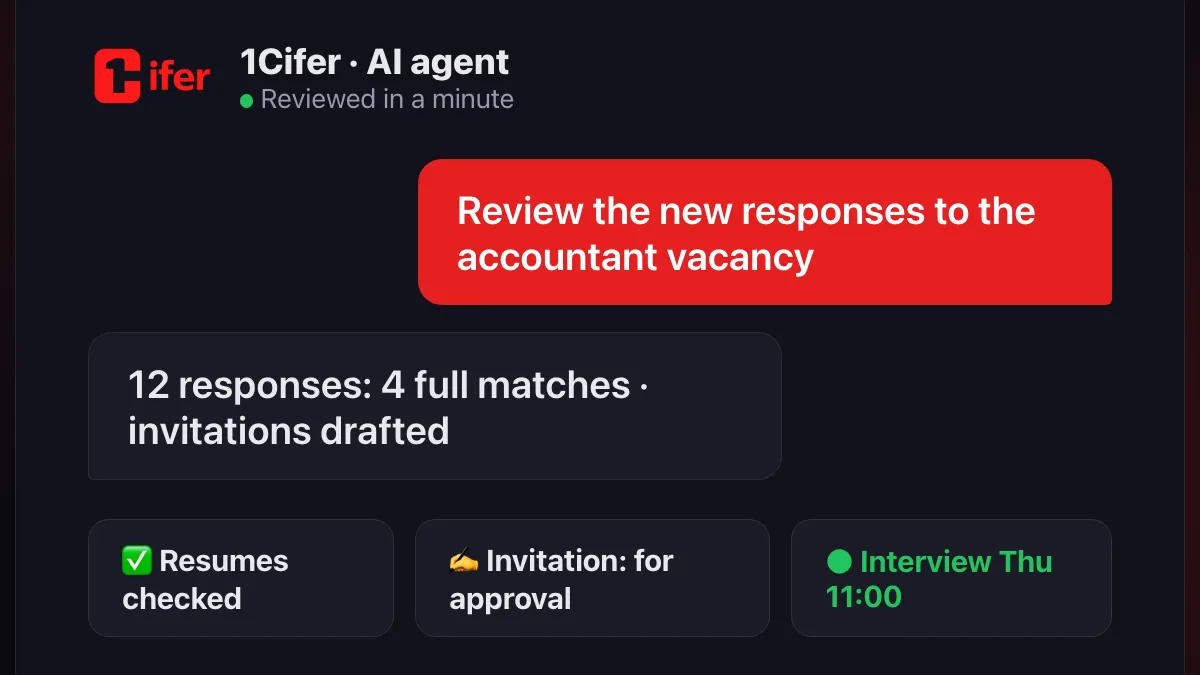 The AI agent reviewed new hh.ru responses, flagged the matching candidates and drafted an interview invitation